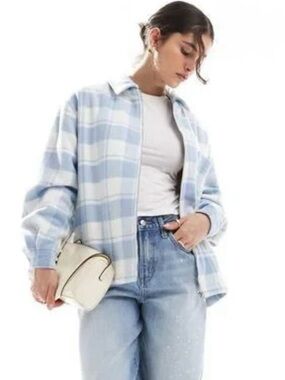 HUGO Light Blue and White Womens Plaid Button-Down Shirt